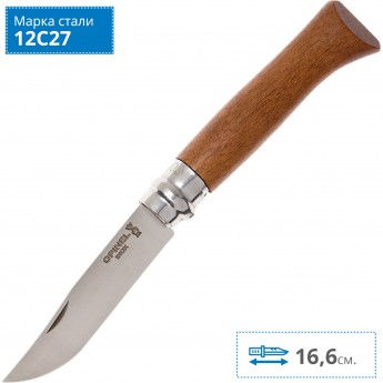 Нож OPINEL №6, нержавеющая сталь, ореховая рукоять в картонной коробке 002025 Нож OPINEL №6, нержавеющая сталь, ореховая рукоять в картонной коробке 002025